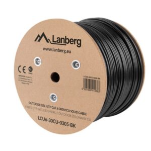 BOBINA CABLE RED LANBERG EXTERIOR UTP RJ45 CAT.6 GEL-FILLED CU AWG24 305M NEGRO