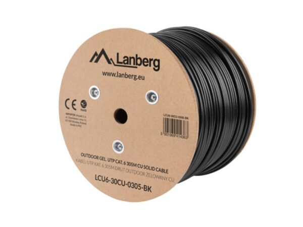 BOBINA CABLE RED LANBERG EXTERIOR UTP RJ45 CAT.6 GEL-FILLED CU AWG24 305M NEGRO