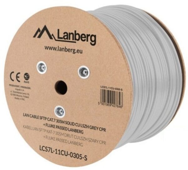BOBINA CABLE RED LANBERG SFTP RJ45 CAT.7 SOLIDO CU AWG23 LSZH CPR 305M GRIS FLU