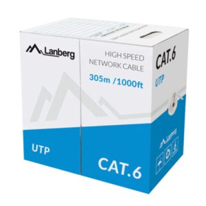 BOBINA CABLE RED LANBERG UTP RJ45 1GB/S SOLIDO CCA AWG23 305M GRIS