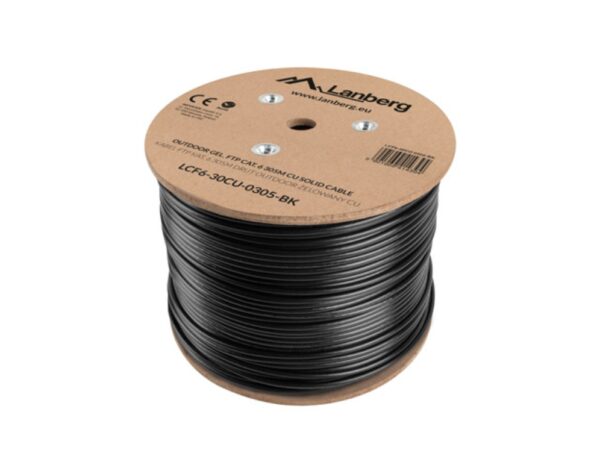 BOBINA CAT.6 LANBERG OUTDOOR FTP RJ45 COBRE GEL-FILLED FLUKE AWG24 305M NEGRO