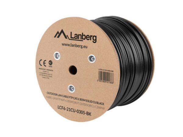 BOBINA CAT.6 LANBERG OUTDOOR FTP RJ45 SOLIDO COBRE FLUKE TESTED AWG24 305M NEGRO