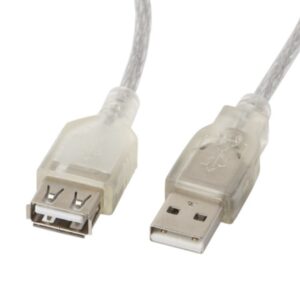 CABLE ALARGADOR LANBERGUSB 2.0 MACHO HEMBRA FERRITA 1.8M TRANSPARENTE