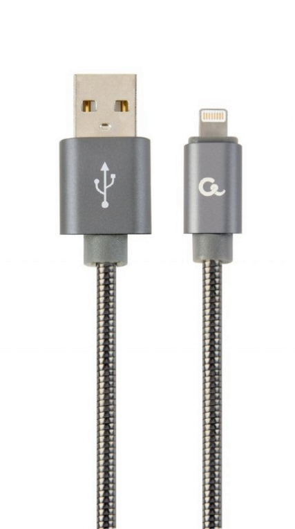 CABLE DE DATOS Y CARGA PREMIUM GEMBIRD 8 PINES METAL EN ESPIRAL, 1 M, GRIS