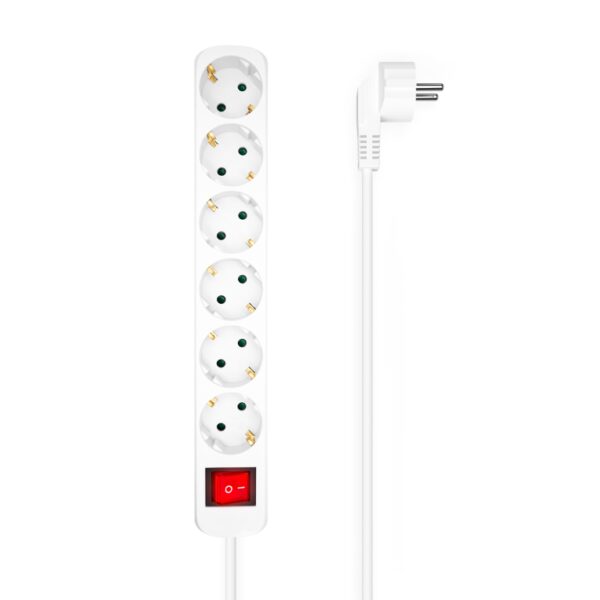 REGLETA AISENS BASE 6 TOMAS INTERRUPTOR CABLE 3x1.5MM2 1.4M BLANCO