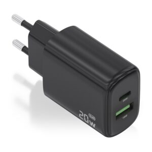 CARGADOR AISENS GaN 20W 1xUSB-C PD3.0 1xUSB-A QC3.0 NEGRO