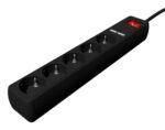REGLETA CON CARGADOR USB, 5 ENCHUFES, 1.5 M, USB 2A, COLOR NEGRO