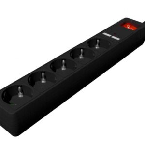 REGLETA CON CARGADOR USB, 5 ENCHUFES, 1.5 M, USB 2A, COLOR NEGRO