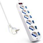 REGLETA EWENT 6 TOMAS SHUKO 16A CON INTERRUPTOR ON/OFF 3M BLANCA