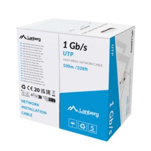 BOBINA CABLE RED LANBERG UTP RJ45 1GB/S SOLIDO CCA AWG23 100M GRIS