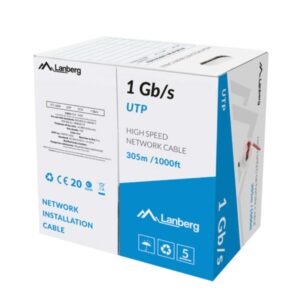 BOBINA CABLE RED LANBERG UTP RJ45 1GB/S SOLIDO CCA AWG23 305M ROJO