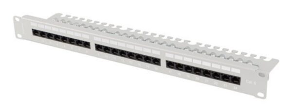 PATCH PANEL LANBERG 24 PUERTOS 1U 19" CAT.6 UTP CON ORGANIZADOR CABLES GRIS