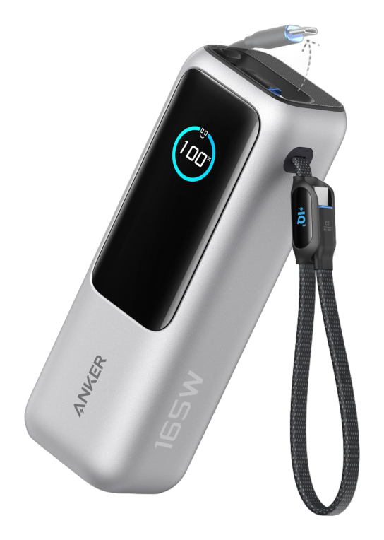 POWER BANK ANKER 25K 165W BUILT-IN USB C CABLE RETRACTIL SILVER