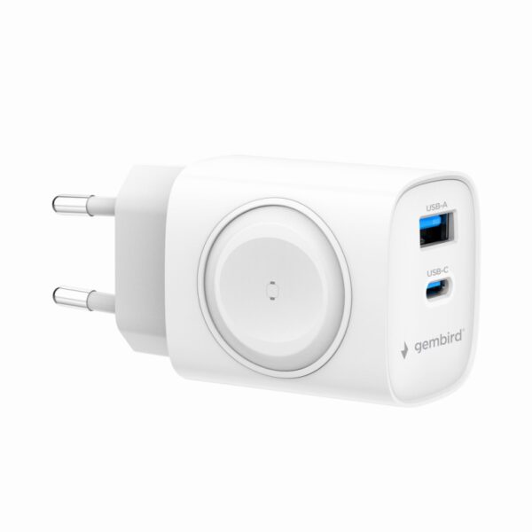 CARGADOR GEMBIRD 2-1 USB CARGA RAPIDA + APPLE WATCH BLANCO