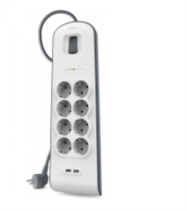 REGLETA BELKIN SURGERSTRIP 8 TOMAS 2x USB/ A PROTECCION ANTIPICOS BLANCO MONTABL