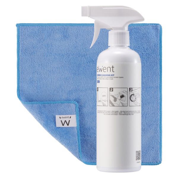 EWENT KIT DE LIMPIEZA DE PANTALLAS 500ML CON PAÑO MICROFIBRA 30X30CM