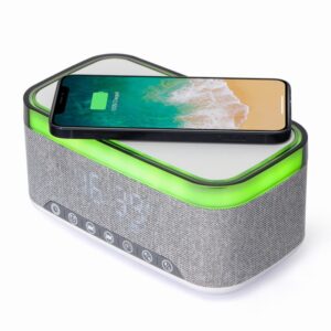 RELOJ DESPERTADOR GEMBIRD DIGITAL CON FUNCION DE CARGA INALAMBRICA BLANCO-GRIS