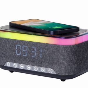 RELOJ DESPERTADOR GEMBIRD DIGITAL CON FUNCION DE CARGA INALAMBRICA NEGRO-GRIS
