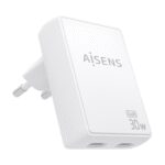 CARGADOR AISENS GAN PARED ULTRA DELGADO 30W 2XUSB-C PD3.0 QC4.0 BLANCO