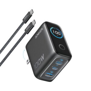 CARGADOR DE PARED ANKER 100W 3 PUERTOS CON PANTALLA INTELIGENTE NEGRO