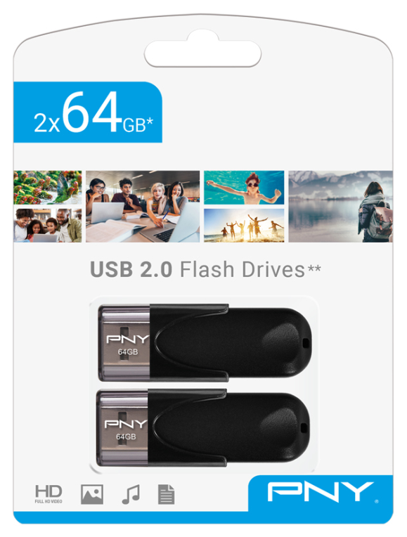 MEMORIA USB 2.0 PNY 2x64GB ATTACHE 4 TWIN PACK NEGRO