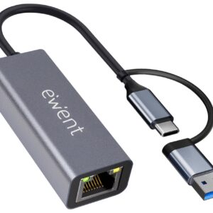 ADAPTADOR ETHERNET EWENT EW9819 RJ45 USB-C USB-A GIGABIT 1000MBPS