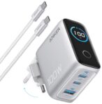 CARGADOR ANKER 100W 3 PUERTOS SMART DISPLAY PLATA