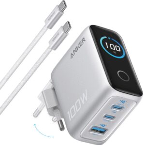 CARGADOR ANKER 100W 3 PUERTOS SMART DISPLAY PLATA