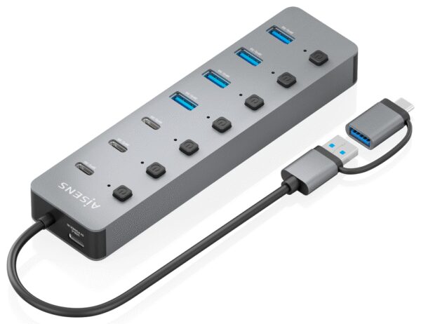 HUB AISENS USB3.1 Gen1 USB-C+USB-A-4xUSB-A+3xUSB-C+1xUSB-C/H ALIM