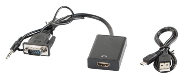 ADAPTADOR LANBERG VGA MACHO+AUDIO 3.5MM JACK/HDMI HEMBRA 20 CM NEGRO