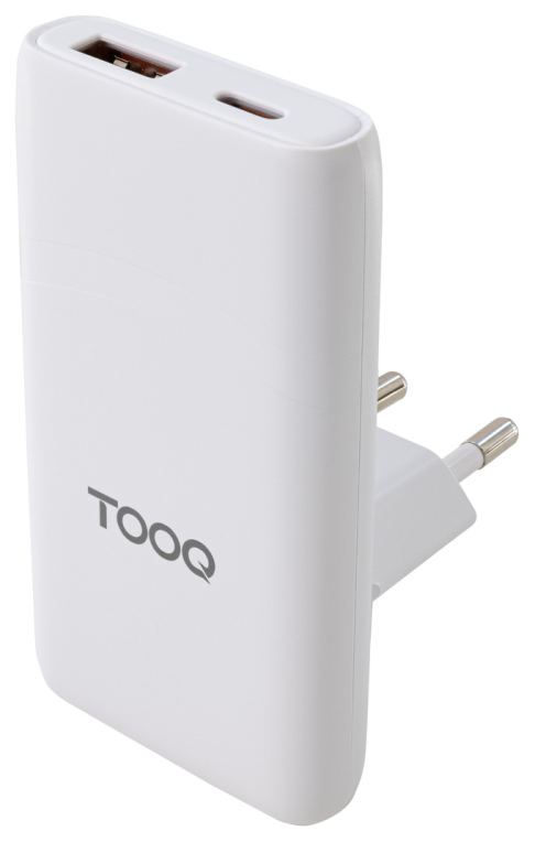 CARGADOR TOOQ PARED GAN USB-C/PD+USB-A/QC 65W, BLANCO